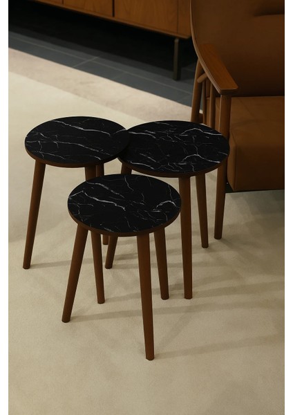 3'LÜ ZİGON SEHPA %100 MDF SİYAH MERMER MADRİD MODEL SEHPA modelleri