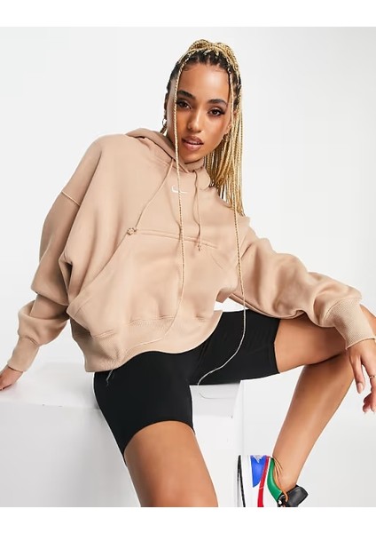 Sportswear Phoenix Fleece Oversize Pullover Hoodie Kadın Kapüşonlu Bol Kesim Sweatshirt Bej modelleri