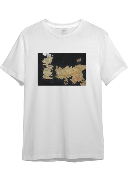 Game Of Thrones Map Tişört - Beyaz