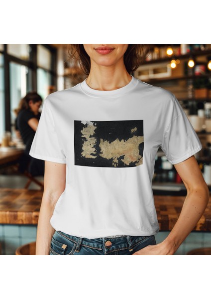 Game Of Thrones Map Tişört - Beyaz modelleri
