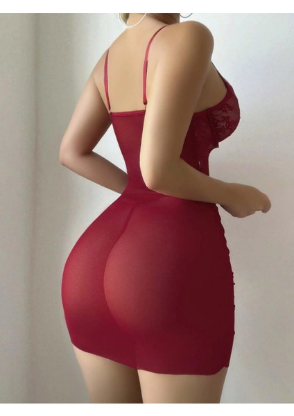 Dantel Işlemeli Kenarları Fırfırlı Önden Kurdelalı Tül Gecelik ve Tanga fiyatları