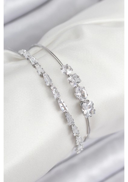 Bfs Pirinç Zirkon Taşlı Su Yolu Model Gümüş Renk Kadın Bileklik