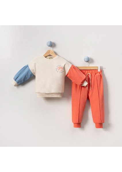 MK-2474 Kız Çocuk %100 Pamuk Kiremit Eşofman Takım