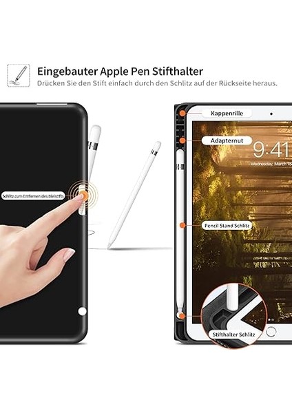 iPad 9./8./7. Nesil (2021/2020/2019 iPad 10.2 Inç) Kılıf Için Kalem Tutuculu, Smart Folio Yumuşak Tpu Koruyucu Kılıf Otomatik Uyku/uyandırma ve Ayakta Durma Fonksiyonlu - Siyah modelleri