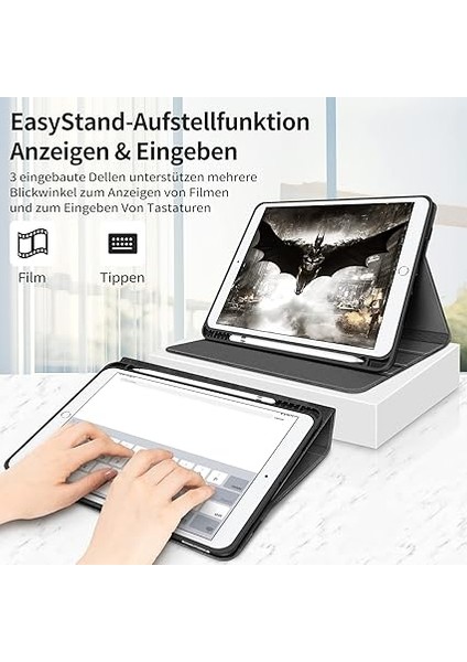 iPad 9./8./7. Nesil (2021/2020/2019 iPad 10.2 Inç) Kılıf Için Kalem Tutuculu, Smart Folio Yumuşak Tpu Koruyucu Kılıf Otomatik Uyku/uyandırma ve Ayakta Durma Fonksiyonlu - Siyah fırsatları