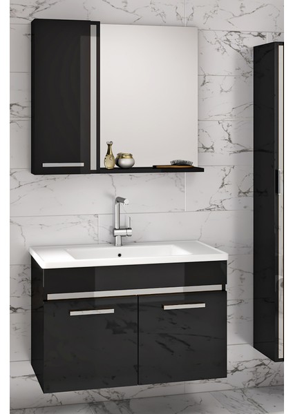 Gold Siyah Gri 65 cm Mdf-Lavabolu Banyo Dolabı Seti-Hazır Kurulu-