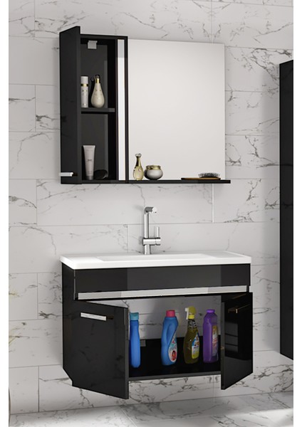 Gold Siyah Gri 65 cm Mdf-Lavabolu Banyo Dolabı Seti-Hazır Kurulu- fiyatları