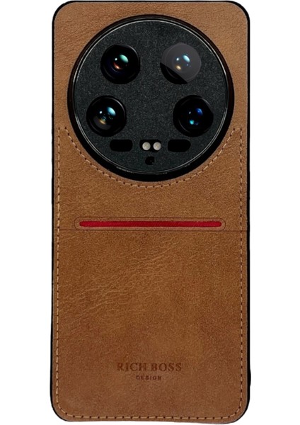 Xiaomi Mi 14 Ultra Deri Kartlıklı Lüks Kılıf Açık Kahve
