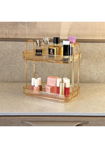 Katlı Makyaj Organizeri Kozmetik Aksesuar Düzenleyici Kozmetik Vitrini (Amber Sarı)