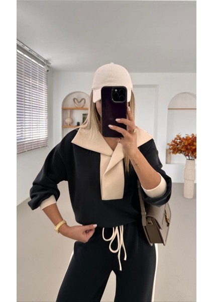 Keyymod Kadın Premium Kalite Geniş Yaka Bol Kalıp Alt-Üst Pantolonlu Modal Ikili Takım