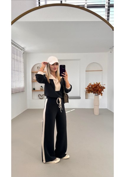 Keyymod Kadın Premium Kalite Geniş Yaka Bol Kalıp Alt-Üst Pantolonlu Modal Ikili Takım modelleri