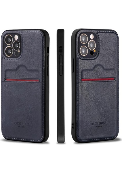 Apple iPhone 15 Pro Max Deri Kartlıklı Lüks Kılıf Lacivert