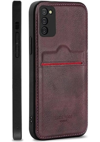 Samsung Galaxy A22 Deri Kartlıklı Lüks Kılıf Koyu Kırmızı