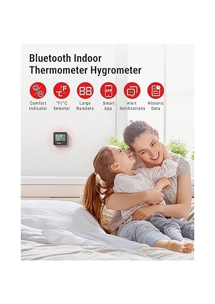 TP357 260FT Bluetooth Higrometre, Uzaktan Sıcaklık ve Nem Monitörü ve Akıllı App Ile, Maksimum ve Min Kayıtlı Sıcaklık ve Nem Sensörü Ölçer, Siyah fiyatları
