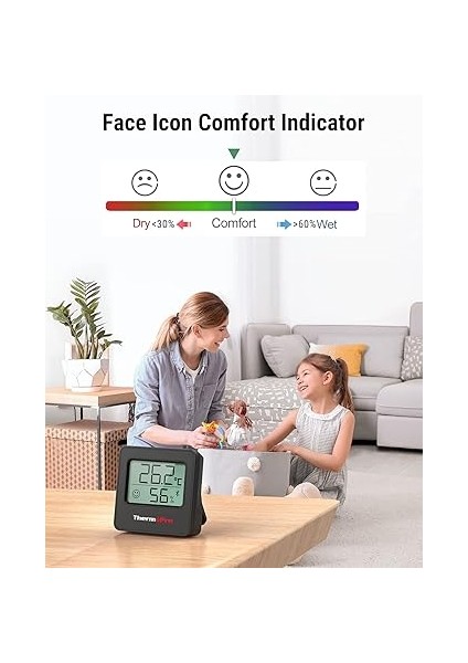 TP357 260FT Bluetooth Higrometre, Uzaktan Sıcaklık ve Nem Monitörü ve Akıllı App Ile, Maksimum ve Min Kayıtlı Sıcaklık ve Nem Sensörü Ölçer, Siyah modelleri