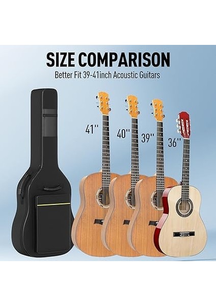 Gitar Çantası - 8 mm Sünger Dolgu, 104,1 cm / 41 Inç Akustik Için, Su Geçirmez, Siyah indirimleri