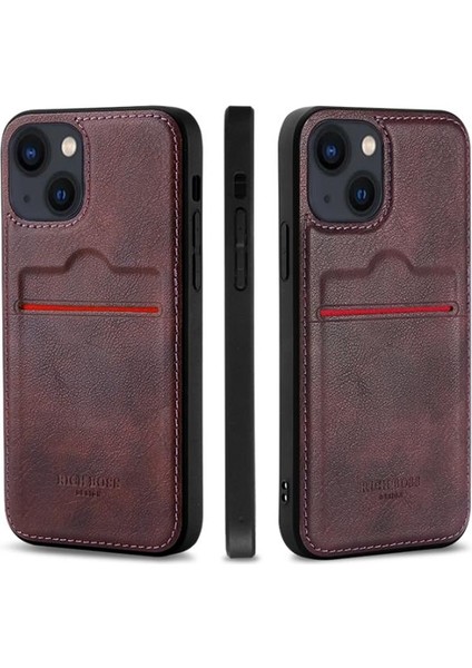 Apple iPhone 15 Plus Deri Kartlıklı Lüks Kılıf Koyu Kırmızı