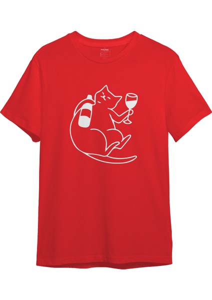 Wine Lover Cat Tişört - Kırmızı
