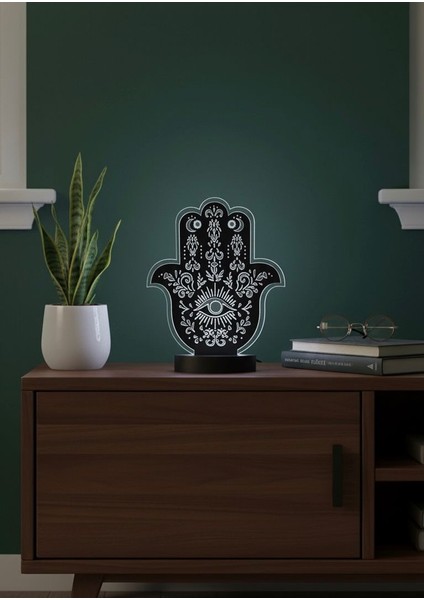 Fatma Ana Eli LED Aydınlatmalı Dekoratif Obje - Siyah Renk Ahşap ve Pleksi