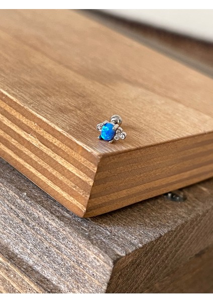 925 Ayar Gümüş Opal Taşlı Kıkırdak Helix Tragus Piercingi Gümüş Piercing