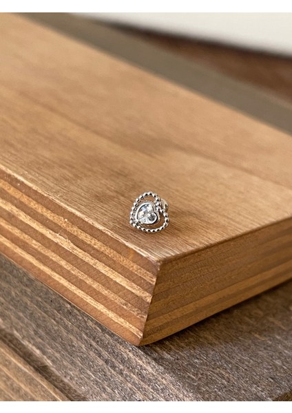 925 Ayar Gümüş Zirkon Taşlı Kalp Kıkırdak Helix Tragus Piercingi Gümüş Piercing