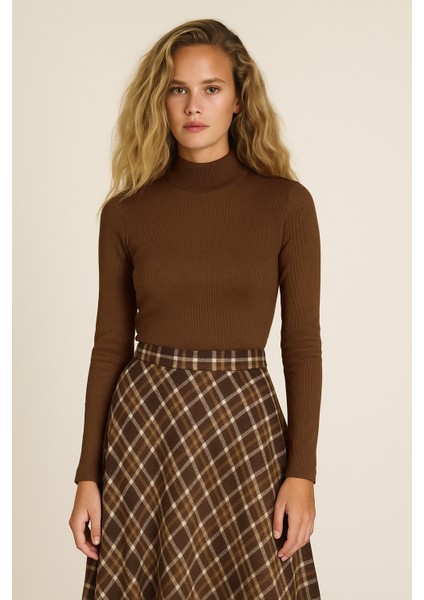 Kadın Fitilli Dik Yaka Pamuklu Bluz