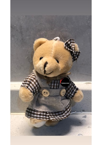 Sevimli Elbiseli Tulumlu Ayıcık Peluş Oyuncak Anahtarlık Uyku Arkadaşı Hediyelik 12 cm