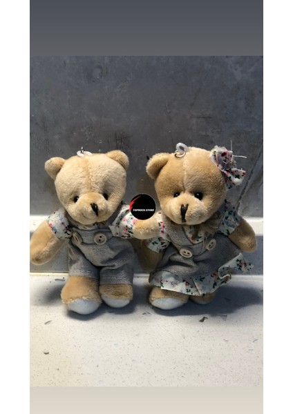 Sevimli Elbiseli Tulumlu Ayıcık Peluş Oyuncak Anahtarlık Uyku Arkadaşı Hediyelik 12 cm Sevgiliye Eşe