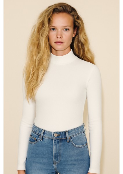 Kadın Fitilli Dik Yaka Pamuklu Bluz