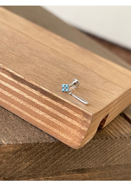 925 Ayar Gümüş Turkuaz Taşlı Sallantılı Kıkırdak Helix Tragus Piercingi Gümüş Piercing