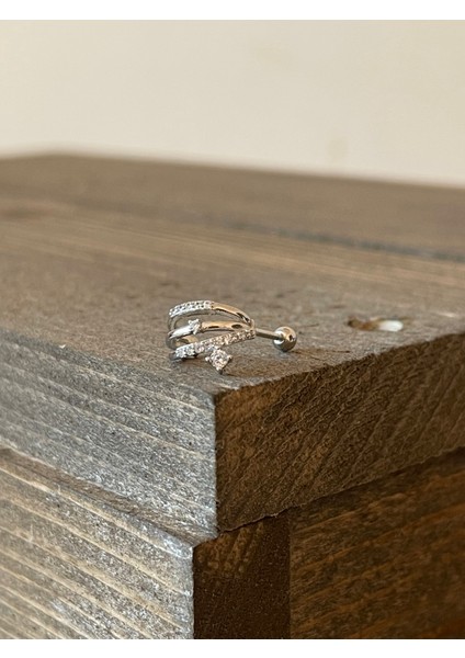 925 Ayar Gümüş Pırlanta Mode 3 Halka Piercing Gümüş Piercing