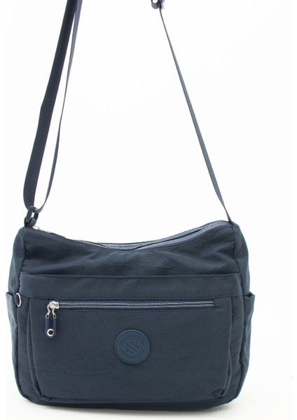 Sanmorris Glc Kadın Çok Gözlü Suya Dayanıklı Krinkıl Kumaş Siyah Renkli Çapraz Askılı Omuz Çantası