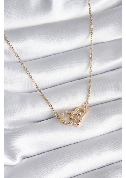 Bfs 316L Çelik Gold Renk Zirkon Taşlı Model Kadın Kolye