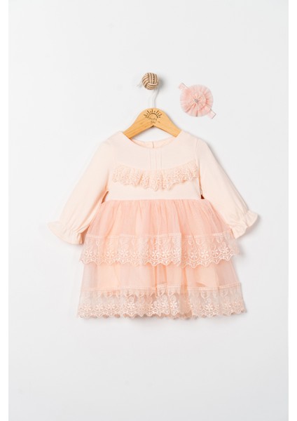 Kız Bebek Mevlütlük Elbise Dantelli Bandanalı