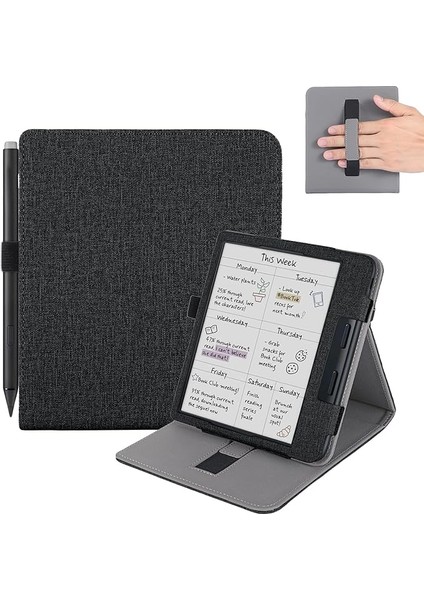 Için Kobo Libra Colour Kalem Tutuculu Kılıf, Uyku Katmanı Kobo Libra 2 Kılıf, El Kayışlı Kılıf, Siyah