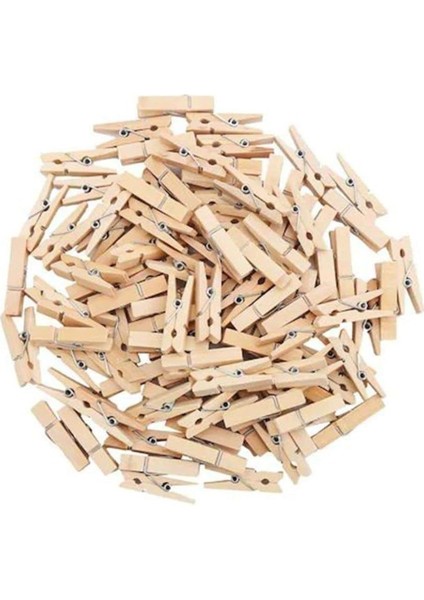 MRV25011447 100 Adet Ahşap Küçük 2,5cm Mandal Ataç Fotoğraf Askısı Mandalı