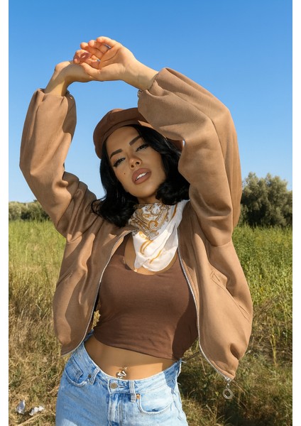 Kadın Camel Süet Bomber Ceket