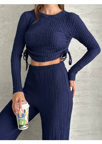 Kadın Beli Bağlama Detaylı Alt Üst Bürümcük Gofre Ikili Takım fiyatları