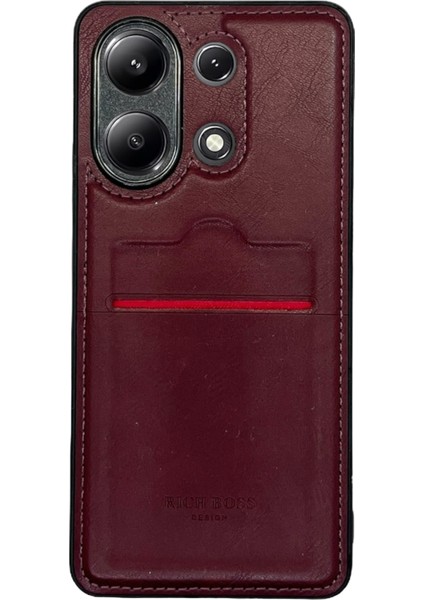 Redmi Note 13 4g Deri Kartlıklı Lüks Kılıf Koyu Kırmızı