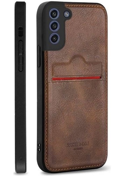 Samsung Galaxy S23 Deri Kartlıklı Lüks Kılıf Koyu Kahverengi