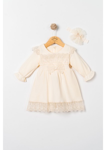 Kız Bebek Mevlütlük Elbise Dantelli Bandanalı