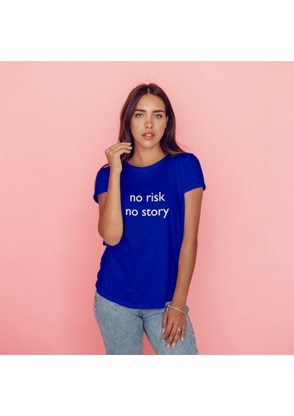 No Risk No Story Tişört - Mavi fiyatları
