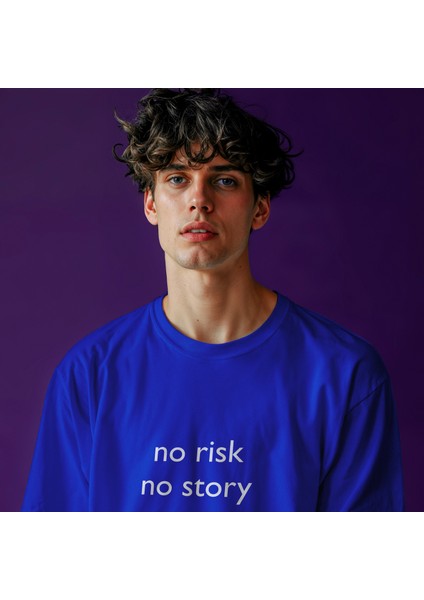 No Risk No Story Tişört - Mavi modelleri