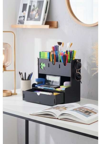 Clover 4 Gözlü Çekmeceli Masaüstü Ahşap Organizer Kalemlik- Takı Makyaj Çok Amaçlı Organizer modelleri