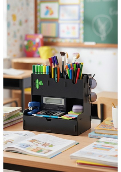 Clover 4 Gözlü Çekmeceli Masaüstü Ahşap Organizer Kalemlik- Takı Makyaj Çok Amaçlı Organizer fırsatları