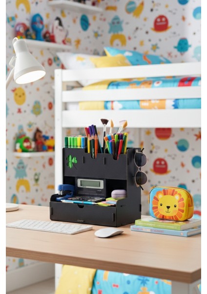 Clover 4 Gözlü Çekmeceli Masaüstü Ahşap Organizer Kalemlik- Takı Makyaj Çok Amaçlı Organizer indirimleri