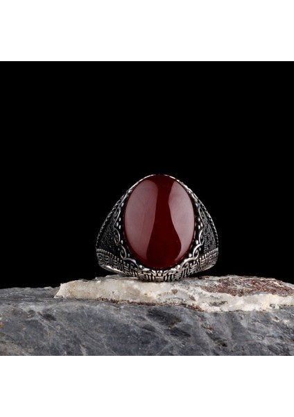 Akik Taşlı Oval Model 925 Ayar Gümüş Erkek Yüzük fırsatları