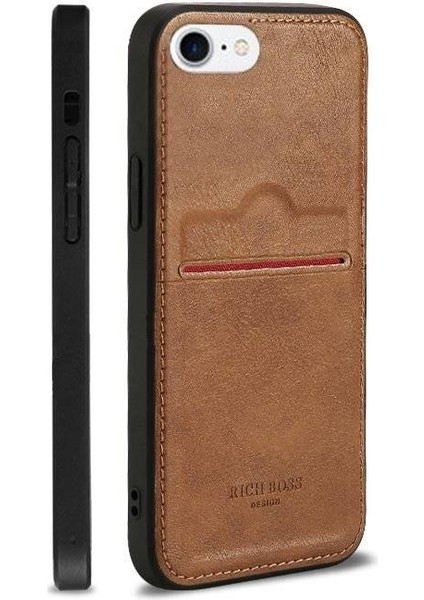 Apple iPhone 7 Deri Kartlıklı Lüks Kılıf Açık Kahve