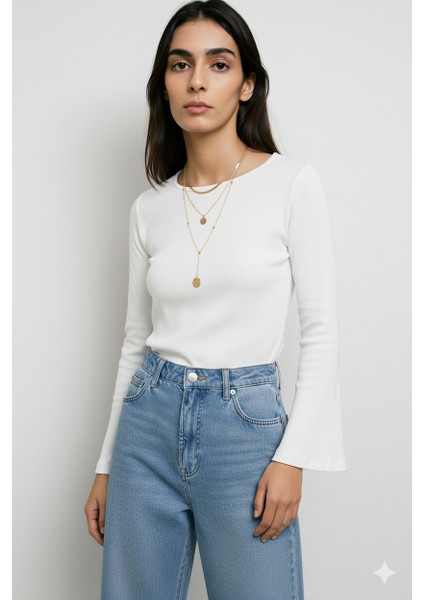 Kadın Bisiklet Yaka Fitilli Ispanyol Kol Bluz