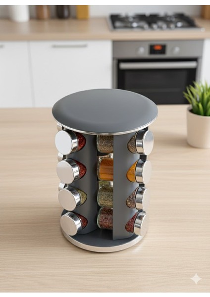 16'lı Lüks Döner Standlı Baharatlık Seti ile Modern Mutfak Düzeni